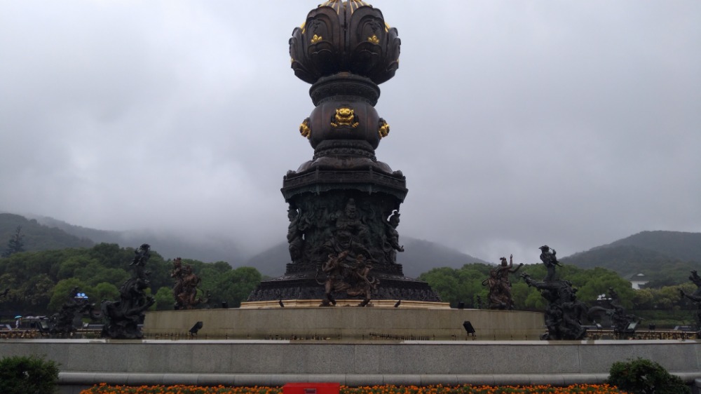 A monument stands as a sign of respect for Lord Buddha, Wuxi China